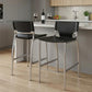 Set of Two 25" Black and Silver Faux Leather and Metal Low Back Counter Height Bar Chairs