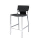 Set of Two 25" Black and Silver Faux Leather and Metal Low Back Counter Height Bar Chairs