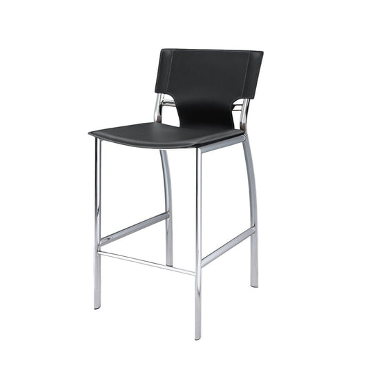 Set of Two 25" Black and Silver Faux Leather and Metal Low Back Counter Height Bar Chairs