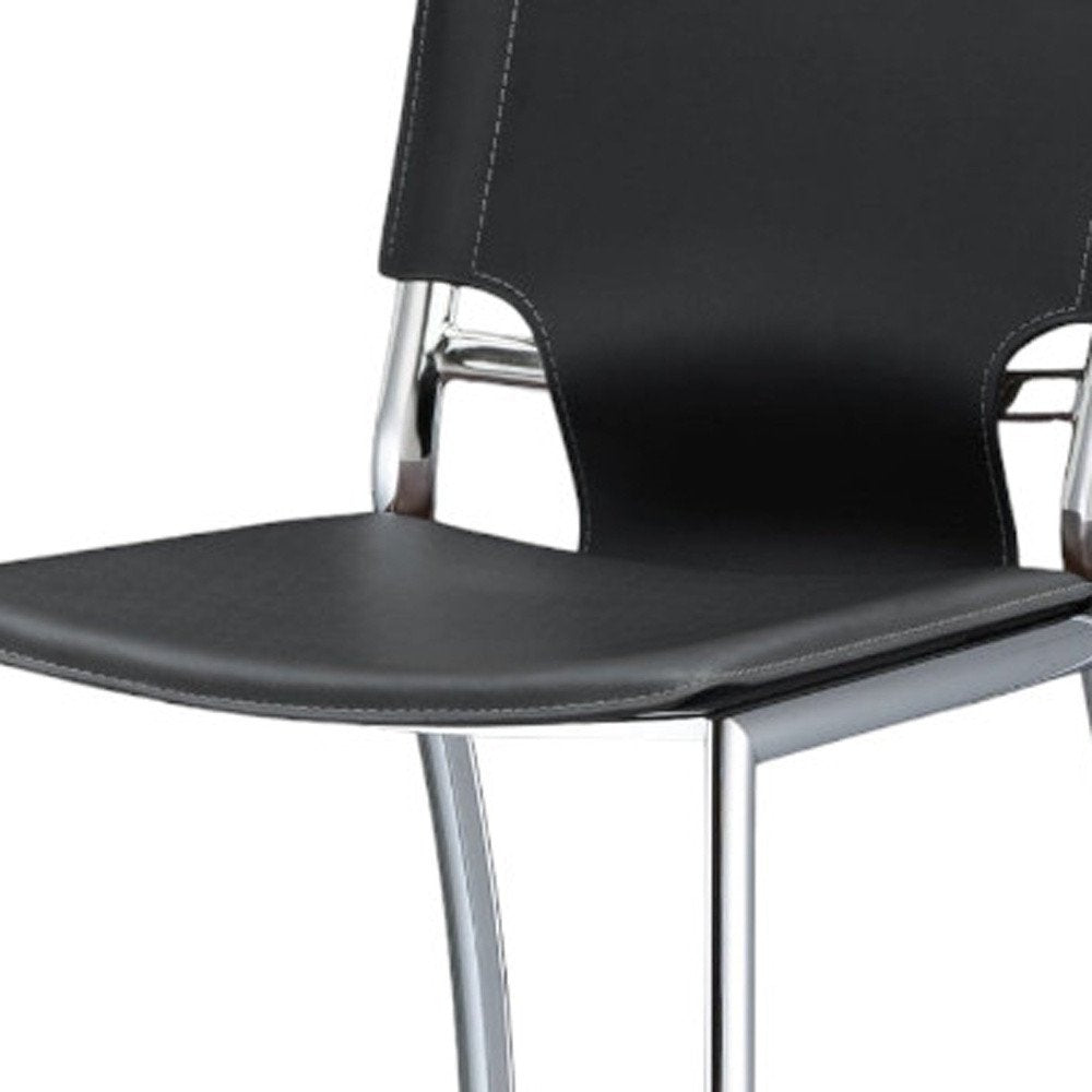 Set of Two 29" Gray and Silver Metal and Faux Leather Low Back Bar Height Bar Chairs