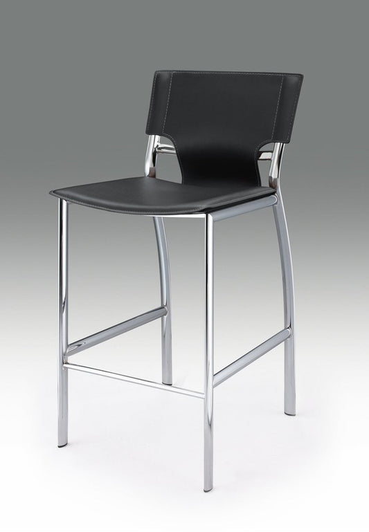 Set of Two 29" Black and Silver Metal and Faux Leather Low Back Bar Height Bar Chairs