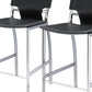 Set of Two 29" Black and Silver Metal and Faux Leather Low Back Bar Height Bar Chairs