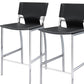 Set of Two 29" Black and Silver Metal and Faux Leather Low Back Bar Height Bar Chairs
