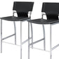 Set of Two 29" Black and Silver Metal and Faux Leather Low Back Bar Height Bar Chairs