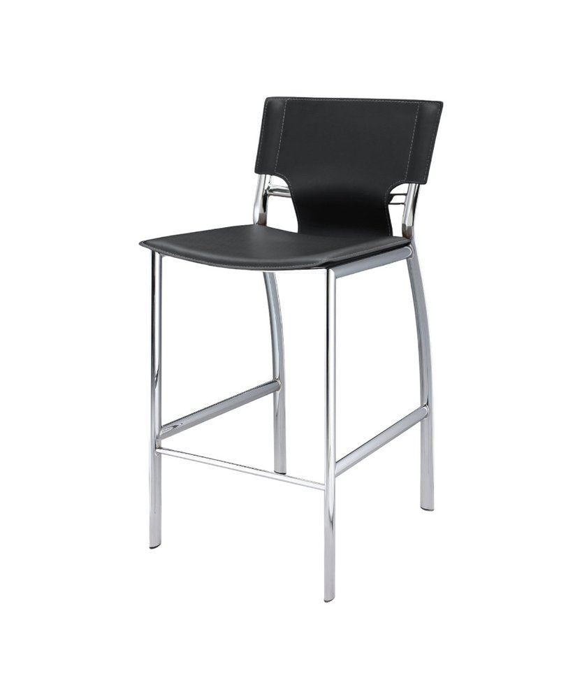 Set of Two 29" Black and Silver Metal and Faux Leather Low Back Bar Height Bar Chairs