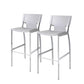 Set of Two 29" White and Silver Metal and Faux Leather Low Back Bar Height Bar Chairs