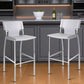 Set of Two 29" White and Silver Metal and Faux Leather Low Back Bar Height Bar Chairs