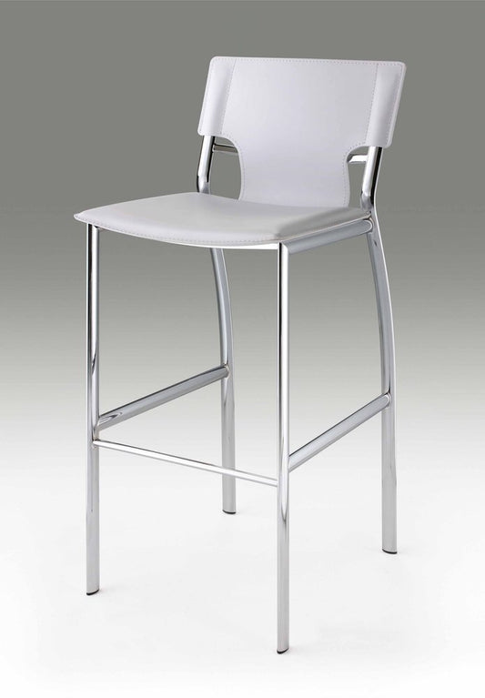 Set of Two 29" White and Silver Metal and Faux Leather Low Back Bar Height Bar Chairs