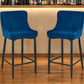 Set of Two 26" Blue and Black Velvet and Metal Low Back Counter Height Bar Chairs