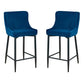 Set of Two 26" Blue and Black Velvet and Metal Low Back Counter Height Bar Chairs