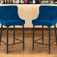 Set of Two 26" Blue and Black Velvet and Metal Low Back Counter Height Bar Chairs