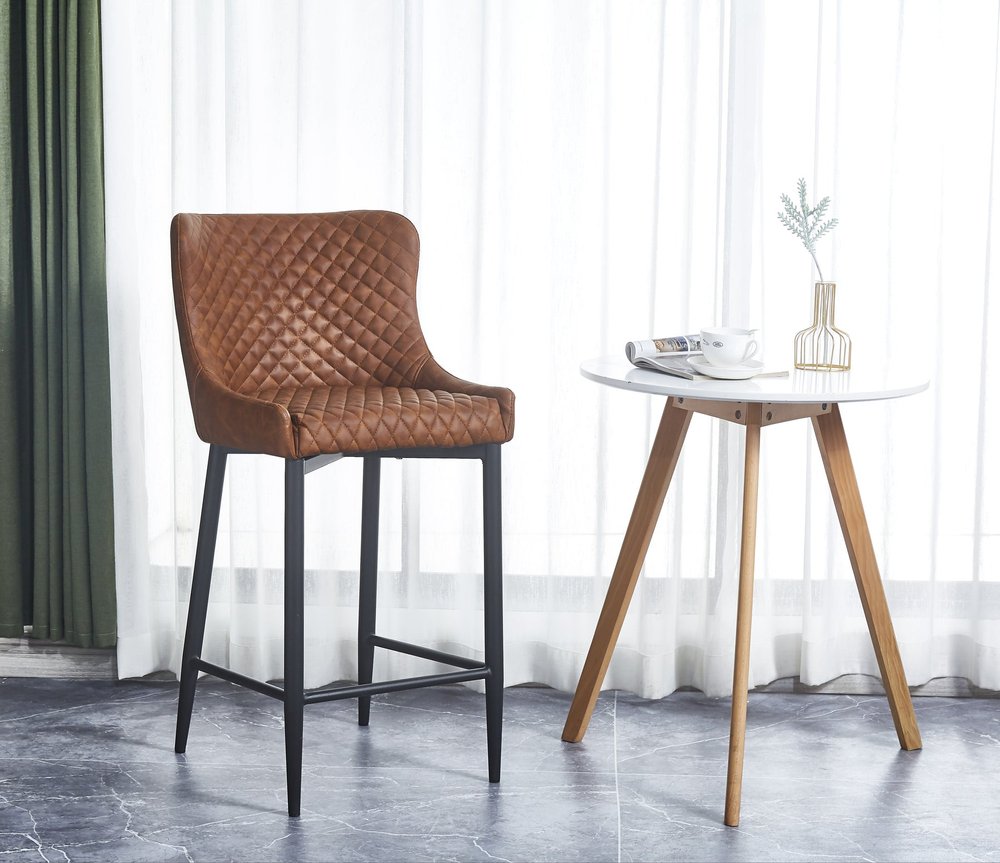 Set of Two 26" Orange and Black Metal and Faux Leather Low Back Counter Height Bar Chairs