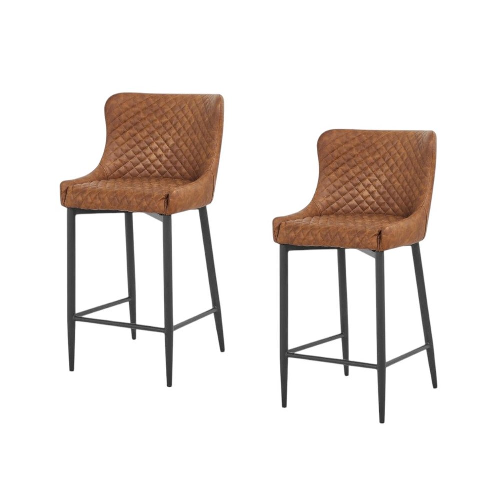 Set of Two 26" Orange and Black Metal and Faux Leather Low Back Counter Height Bar Chairs