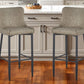 Set of Two 26" Gray and Black Faux Leather and Metal Low Back Counter Height Bar Chairs