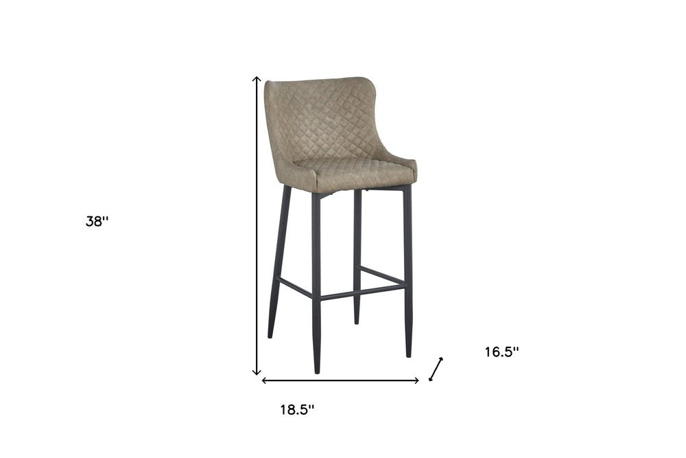 Set of Two 26" Gray and Black Faux Leather and Metal Low Back Counter Height Bar Chairs