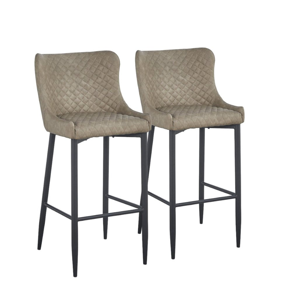 Set of Two 26" Gray and Black Faux Leather and Metal Low Back Counter Height Bar Chairs