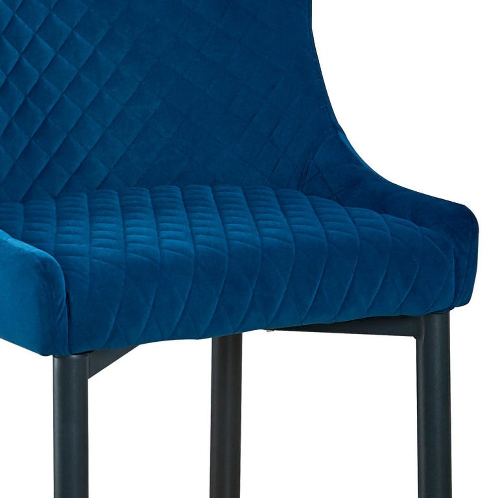 Set of Two 30" Blue and Black Velvet and Metal Low Back Bar Height Bar Chairs