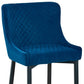 Set of Two 30" Blue and Black Velvet and Metal Low Back Bar Height Bar Chairs