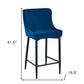 Set of Two 30" Blue and Black Velvet and Metal Low Back Bar Height Bar Chairs