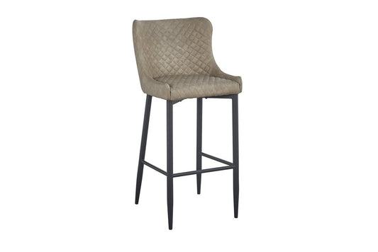Set of Two 30" Gray and Black Faux Leather and Metal Low Back Bar Height Bar Chairs