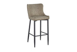 Set of Two 30" Gray and Black Faux Leather and Metal Low Back Bar Height Bar Chairs