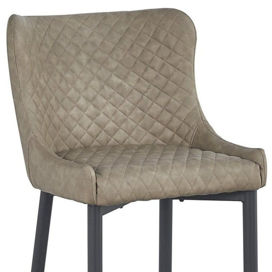 Set of Two 30" Gray and Black Faux Leather and Metal Low Back Bar Height Bar Chairs