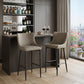 Set of Two 30" Gray and Black Faux Leather and Metal Low Back Bar Height Bar Chairs