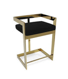 30" Black and Gold Velvet and Stainless Steel Low Back Bar Height Bar Chair