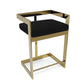 30" Black and Gold Velvet and Stainless Steel Low Back Bar Height Bar Chair
