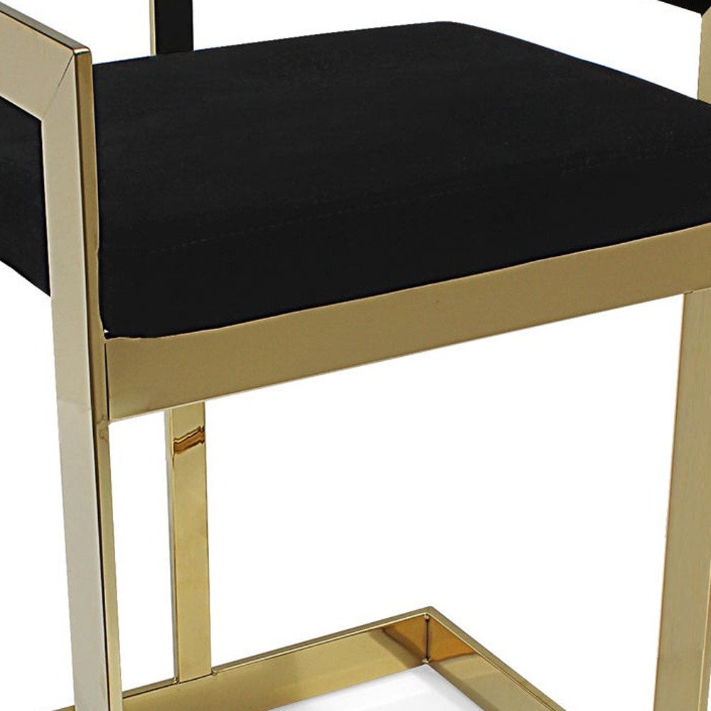 30" Black and Gold Velvet and Stainless Steel Low Back Bar Height Bar Chair