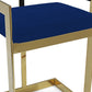 30" Blue and Gold Metal and Velvet Low Back Bar Height Bar Chair