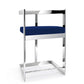 30" Blue and Silver Metal and Velvet Low Back Bar Height Bar Chair
