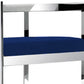30" Blue and Silver Metal and Velvet Low Back Bar Height Bar Chair