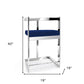 30" Blue and Silver Metal and Velvet Low Back Bar Height Bar Chair