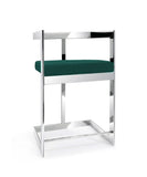 30" Green and Silver Metal and Velvet Low Back Bar Height Bar Chair