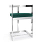 30" Green and Silver Metal and Velvet Low Back Bar Height Bar Chair