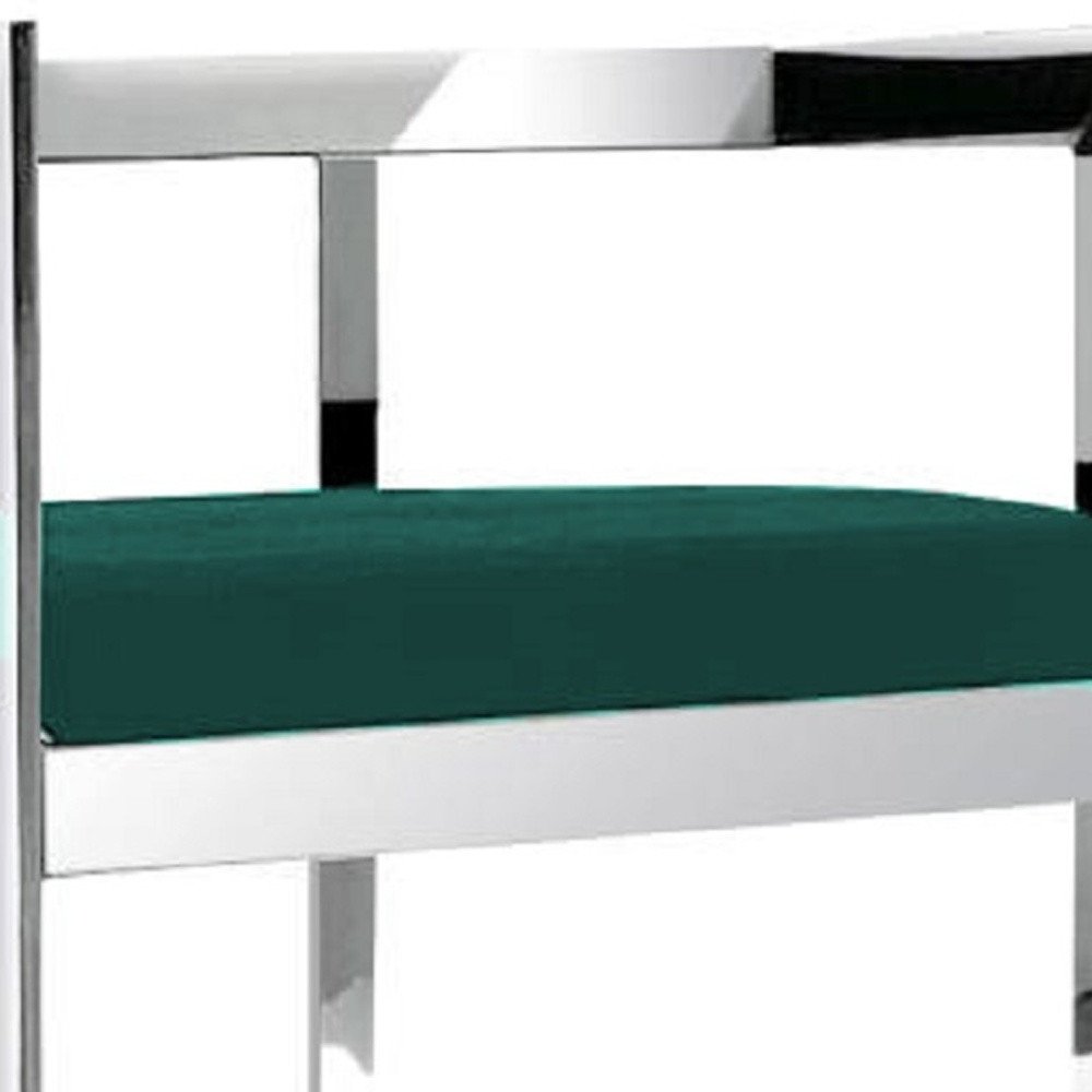 30" Green and Silver Metal and Velvet Low Back Bar Height Bar Chair