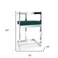 30" Green and Silver Metal and Velvet Low Back Bar Height Bar Chair