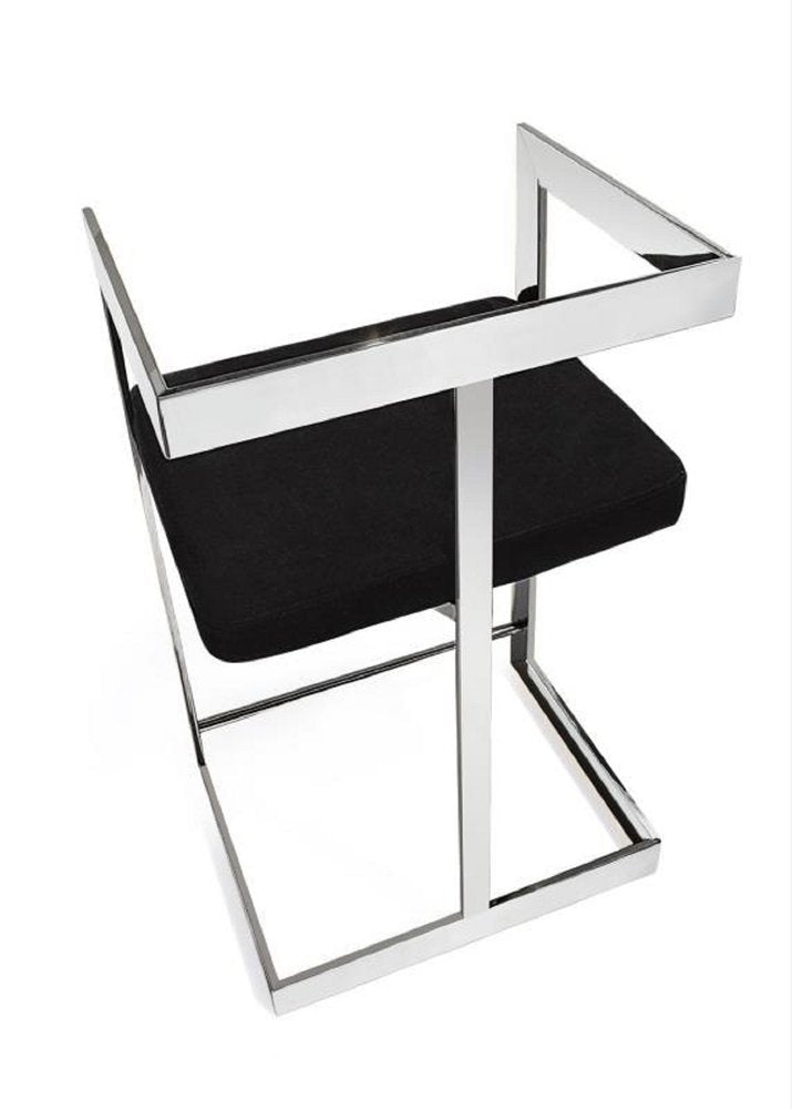 30" Black and Silver Velvet and Stainless Steel Low Back Bar Height Bar Chair