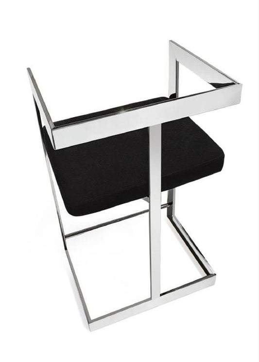 30" Black and Silver Velvet and Stainless Steel Low Back Bar Height Bar Chair