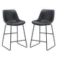 Set of Two Black Faux Leather and Metal Low Back Counter Height Bar Chairs