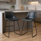 Set of Two Black Faux Leather and Metal Low Back Counter Height Bar Chairs