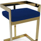 26" Blue and Gold Metal and Velvet Low Back Counter Height Bar Chair