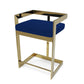 26" Blue and Gold Metal and Velvet Low Back Counter Height Bar Chair