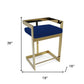 26" Blue and Gold Metal and Velvet Low Back Counter Height Bar Chair