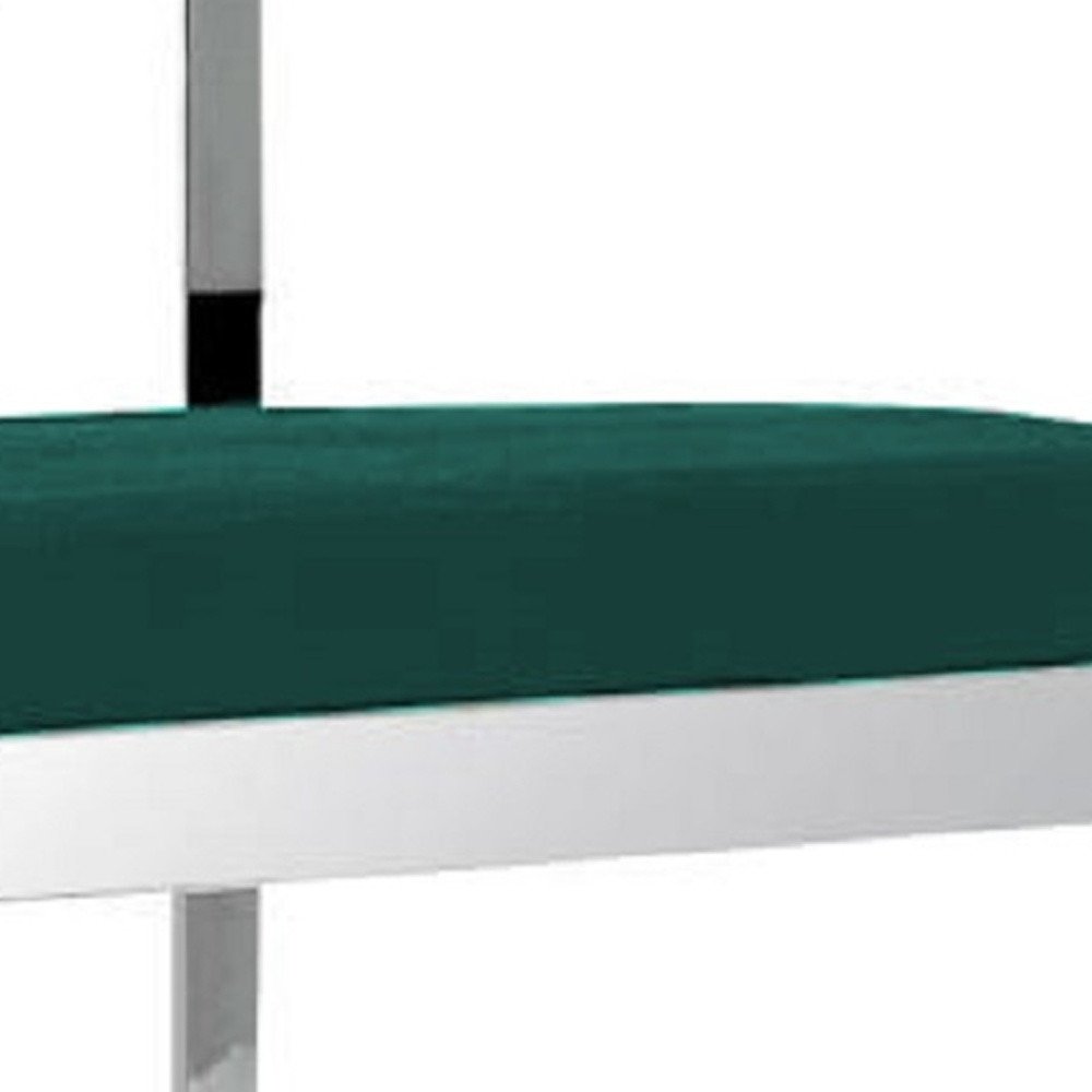 26" Green and Silver Velvet and Stainless Steel Low Back Counter Height Bar Chair