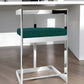 26" Green and Silver Velvet and Stainless Steel Low Back Counter Height Bar Chair