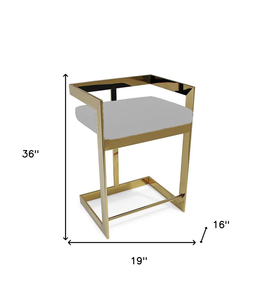 26" Gold and Gray Metal and Velvet Low Back Counter Height Bar Chair