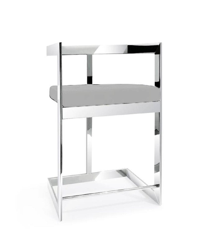 26" Gray and Silver Velvet and Stainless Steel Low Back Counter Height Bar Chair