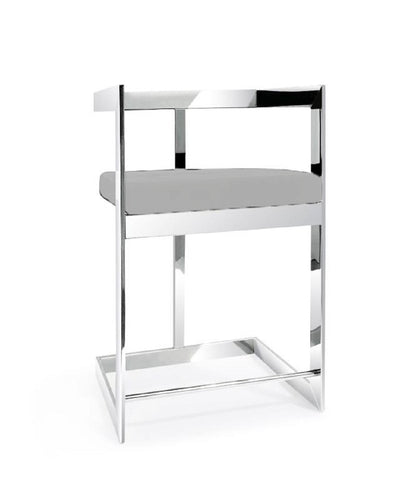 26" Gray and Silver Velvet and Stainless Steel Low Back Counter Height Bar Chair